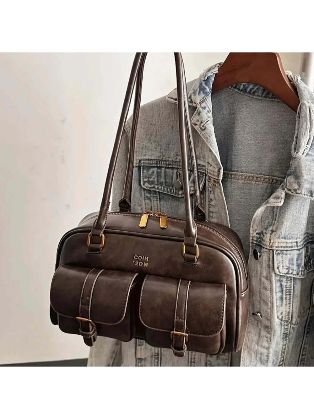 Vintage Y2K Leather Shoulder Bag - Cute Brown Hobo Purse for Women, Summer Style